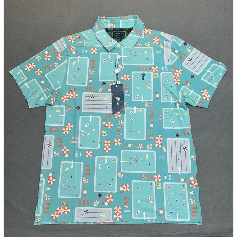 William Murray Fish Outta Water Polo Shirt Mens M Sea Print Stretch Golf NWT